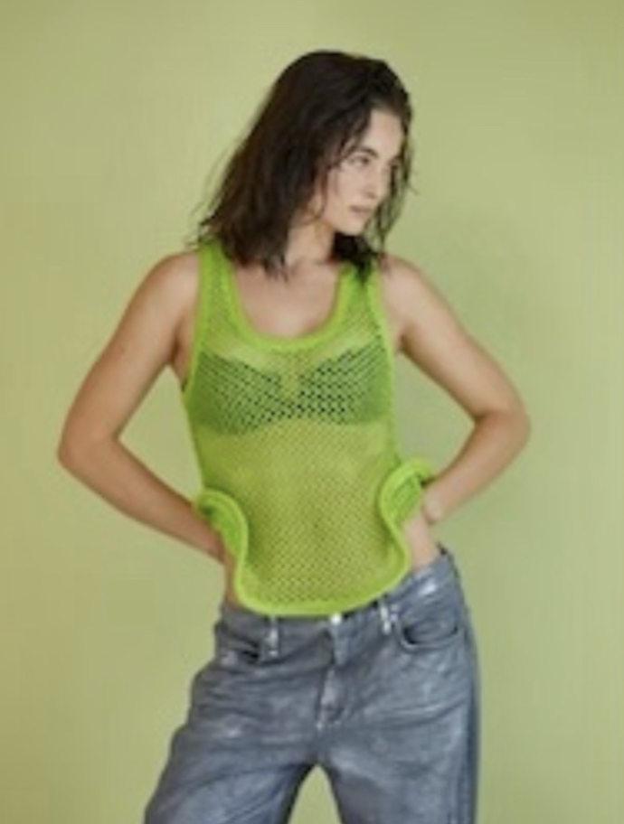 Zara Lime Green Rigid Statement Hem Mesh Vest Top Size Medium NEW