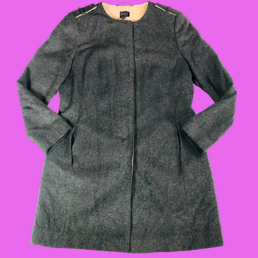 M&S Collarless Coat Jacket Grey Wool & Cashmere Blend Smart Occassion Nova Tides Size UK 14