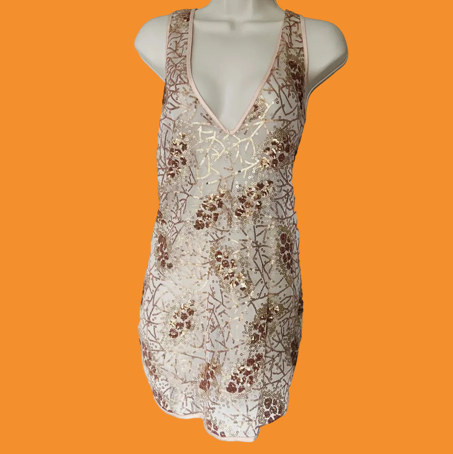 Wolf & Whistle Swimwear Gold Sequin Beach Cover Up Tank Top Size 10 NEW