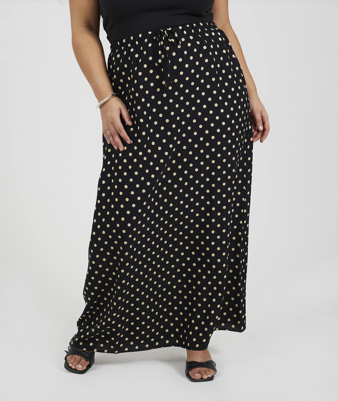 Brave Soul | Black & Cream | Polka Dot Fluid Maxi Skirt | Size XS | NEW | Boho Minimalist | Indie