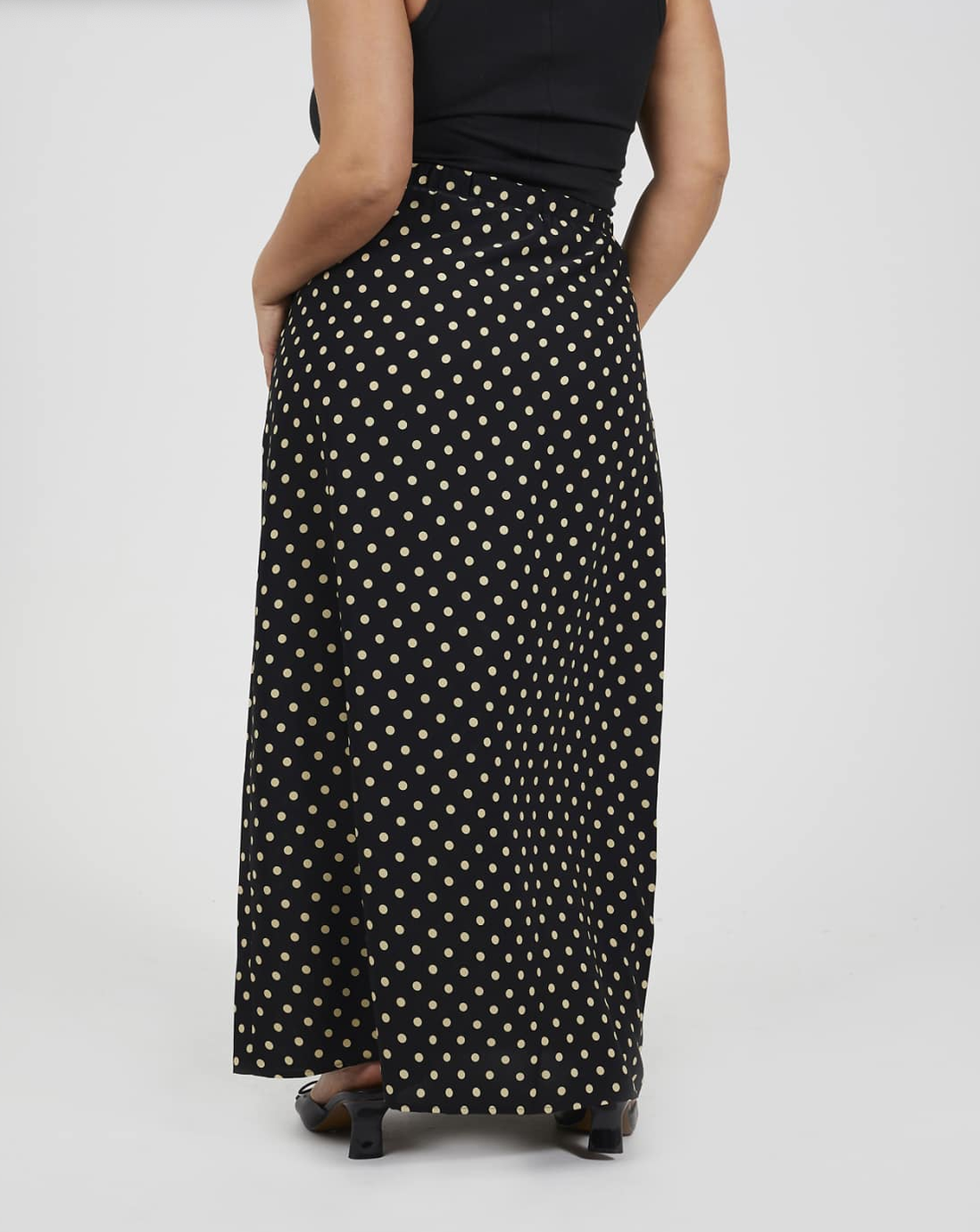 Brave Soul | Black & Cream | Polka Dot Fluid Maxi Skirt | Size XS | NEW | Boho Minimalist | Indie